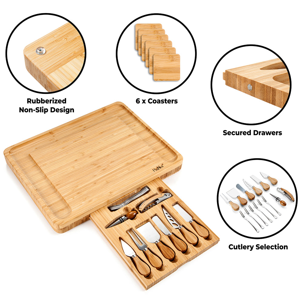 Extra Large Bamboo Cheese Board Set- Charcuterie Wooden Board - Servin –  Planet JN