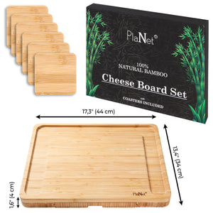 Extra Large Bamboo Cheese Board Set- Charcuterie Wooden Board - Serving Platter Tray and Knife Set - Housewarming Gift for Women - Family - Friends